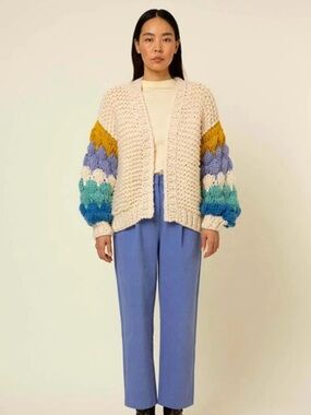 FRNCH odille cardigan colorful striped sleeves $270 retail